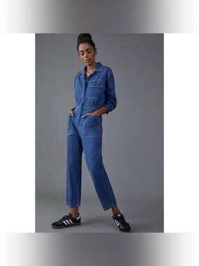 Mare Mare x Anthropologie Aya Denim Utility Jumpsuit Long Sleeve Size XS